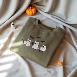 Embroidered Halloween Black Cat Sweatshirt, Pumpkin Fall Sweater, Halloween Crewneck, Cute Autumn Spooky Season, Bat Tee Top, Cat Lover Gift