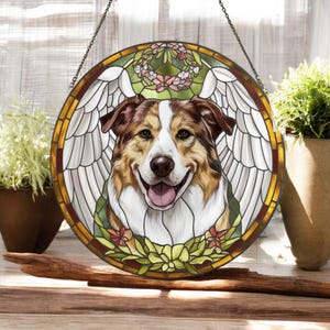 Custom Dog Portrait Stained Glass Suncatcher, Pet Memorial Stained Glass Photo Suncatcher, Dog Memorial Gift, Dog Loss, Pet Loss Gift