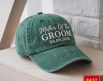Gorro lavado bordado para la madre del novio, gorro personalizado con la fecha de la boda para mamá, regalo del Día de la Madre