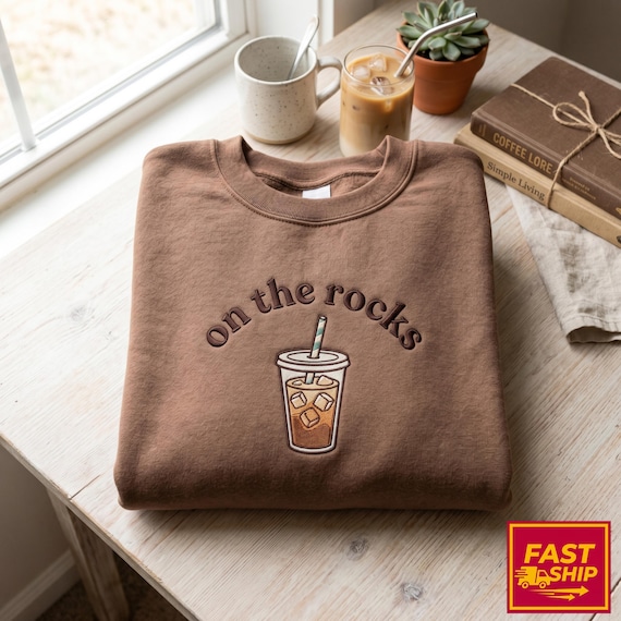 Embroidered Coffee SweatShirt, Iced Coffee Lover Gift, Funny Coffee Gift for her, Coffee TShirt Coffee T-Shirt Trendy Coffee Lover Shirt