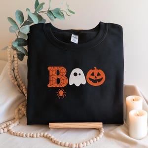 Embroidered Boo Sweatshirt, Halloween Sweatshirt, Halloween Embroidered Sweatshirt, Fall Crewneck, Cute And Scary Crewneck