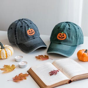 Pumpkin Embroidered Washed Hat – Halloween Wash Cap, Baseball Cap, Spooky Cute Fall Hat, Funny Halloween Gift Idea