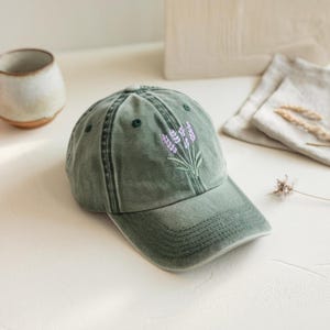 Embroidered Lavender Flower Embroidered Baseball Cap, Washed Cotton Curve Brim Summer Hat