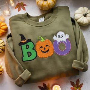 Embroidered Boo Sweatshirt, Halloween Sweatshirt, Halloween Embroidered Sweatshirt, Fall Crewneck, Cute And Scary Crewneck,Witch Pumpkin Boo
