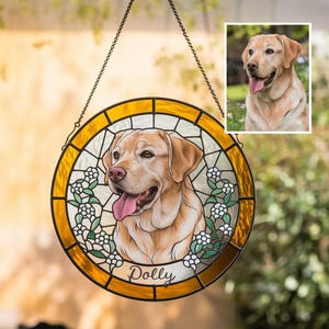 Custom Dog Portrait Stained Glass Suncatcher, Pet Memorial Stained Glass Photo Suncatcher, Dog Memorial Gift, Dog Loss, Pet Loss Gift