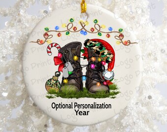 Personalized Army Boots Christmas Ornament, Military Christmas Ornament, Gift for Veteran Soldier, Custom Xmas Gift with Name