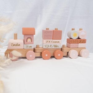 Baby Geschenk Mädchen personalisiert, Geburtszug, Zug personalisiert, Zug Geburt Mädchen, Holzeisenbahn Regenbogen ,Babygeschenke Geburt
