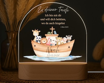 Taufgeschenk Personalisiertes Nachtlicht Arche Noah mit Name & Taufspruch, Geschenk Taufe von Paten und Großeltern, Taufgeschenke Junge
