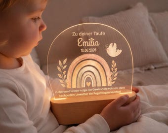 Taufgeschenk Personalisiertes Nachtlicht mit Taufspruch, Motiv Regenbogen, Geschenk Taufe von Paten und Großeltern,