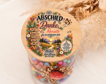 Abschied Kollegin, Vorratsglas personalisiert, Abschiedsgeschenk Kollege, DANKE Glas, zum Abschied Jobwechsel, Wertschätzung Geschenk Arbeit