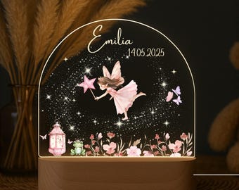Personalisierte Kinder Nachtlampe dimmbar FEE, Baby Geschenk Mädchen, Nachtlicht Baby, LED Nachtlicht, Geschenk zur Geburt, Taufgeschenk