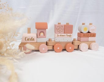 Baptism gift for gilrs, wooden train personalized with name, gift from grandparents for baptism, custom gift baby baptism