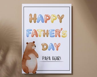 Papa Bär Vatertagskarte, niedliche Illustration (digitaler Download)