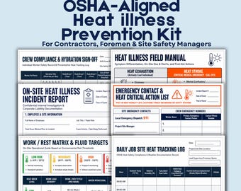 Heat Stress Safety Kit for Outdoor Workers Printable Heat Tracking Log, Crew Hydration Checklist, OSHA Aligned, Instant Download