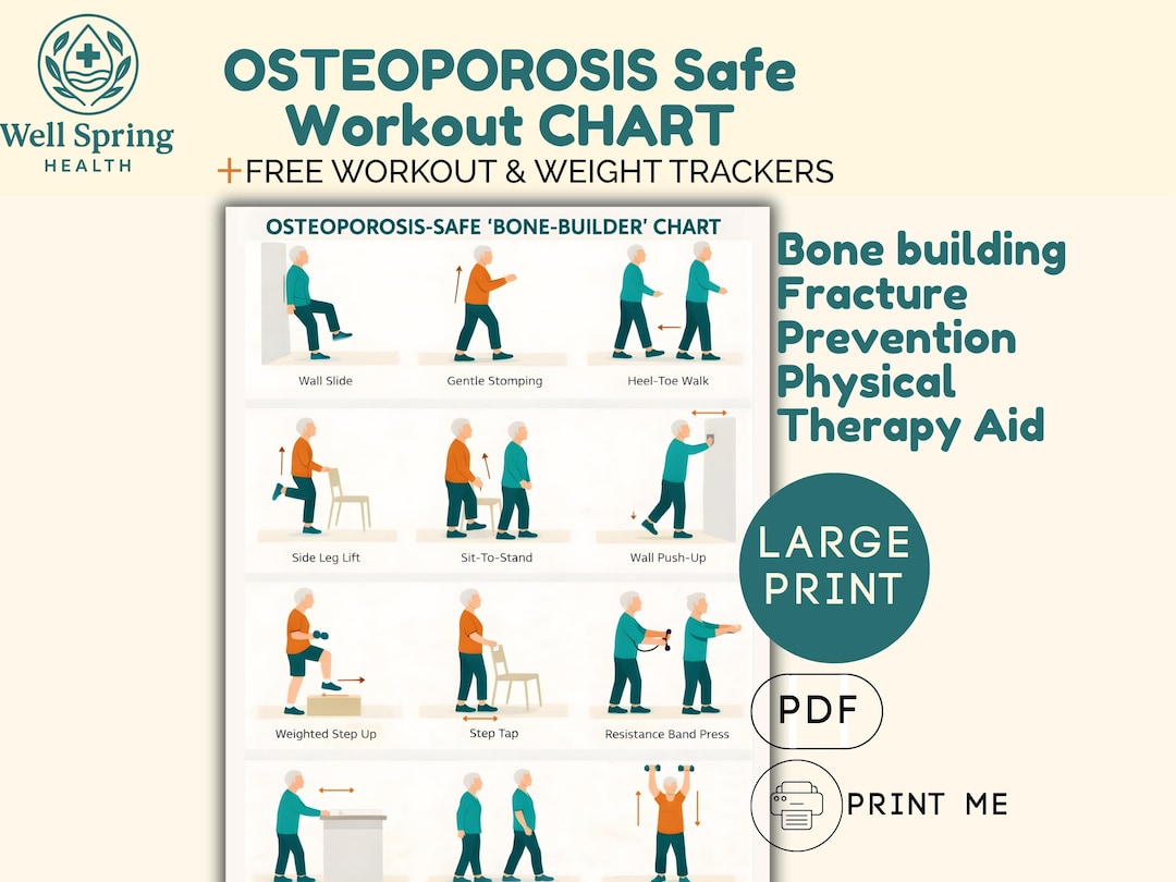 Osteoporosis Safe Exercise Chart for Seniors Printable Bone Density ...