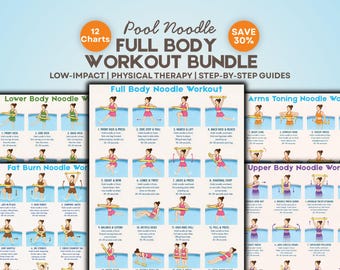 Pool Noodle Workout Bundle Pool Noodle Exercise Charts 10 Printable Water Aerobics Charts Water Aerobics, Aqua Gym & Aqua Therapy