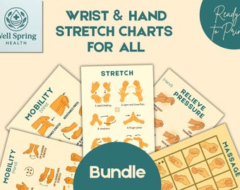 Hand & Wrist Stretch Chart Bundle | Physical Therapy Exercises | Carpal Tunnel Relief | Office Desk Stretches | Printable Hand Therapy Guide