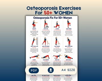 Osteoporosis for Women 50+ Exercise Chart Bone Density Poster Printable PDF