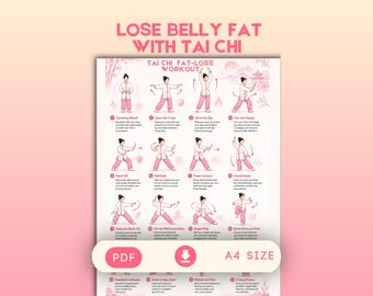 Tai Chi Fat Loss Workout Chart for Women | Gentle Core Strength Poster | Low Impact Calorie Burn Guide | Flowing Fitness Printable PDF