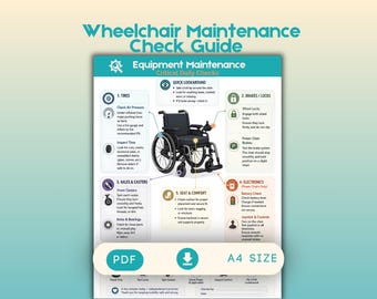 Wheelchair Maintenance Chart, Mobility Equipment Safety Checklist, Caregiver Safety Guide, Manual & Power Chair Inspection Poster PDF