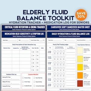 Elderly Care Planner & Hydration Tracker | Caregiver Daily Log for Aging Parents | Printable Senior Care Kit