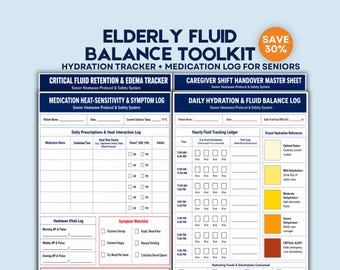 Elderly Care Planner & Hydration Tracker | Caregiver Daily Log for Aging Parents | Printable Senior Care Kit