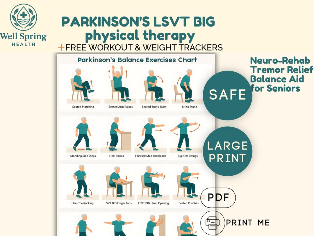 Parkinson’s Disease Exercise Chart for Seniors Printable Mobility and ...