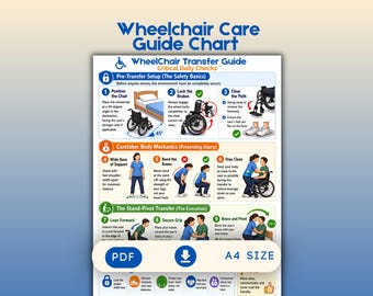 Wheelchair Transfer Guide, Caregiver Lifting Techniques Chart, Patient Transfer Poster,  Care Binder Printable PDF
