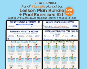 Pool Noodle Aerobics Lesson Plan Bundle | Water Aerobics Workout Charts for Aqua Therapy Pool Noodle Workout Bundle Printable