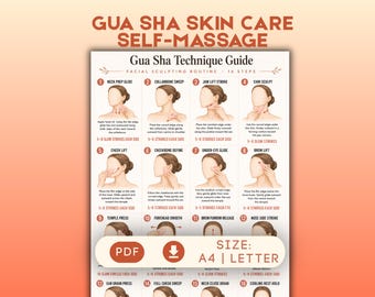 Gua Sha Technique guide for facial sculpting routine Gua sha guide for jawline Face massage Printable skincare routine