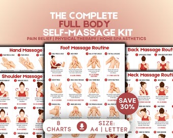 Full Body Self Massage Routine massage reflexology  Spa gift Somatic Healing Chart Massage therapy charts Home Spa selfcare spa kit