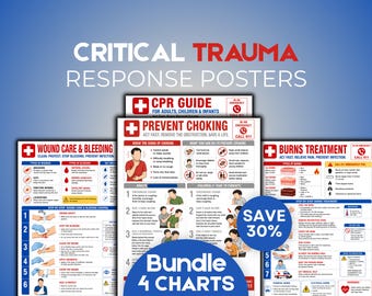 First Aid Poster Bundle | CPR Guide, Wound Care, Burn Treatment & Choking Chart | Printable Emergency Wall Art