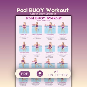 Pool Buoy Workout Chart for Seniors | Water Dumbbell Upper Body Exercise Printable | Aquatic Resistance Fitness Guide for Older Adults PDF