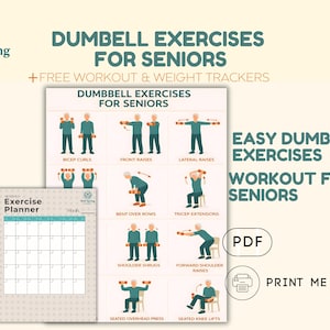 Dumbbell Exercises for Seniors Chart Printable Strength Training for Elderly Light Weight Workout Bone Density Guide PDF Instant Download