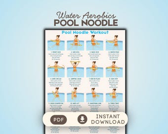 Pool Noodle exercises Chart, Water Aerobics Printable, Aqua Fitness Poster, Pool Exercises Guide, Swimming Workout PDF, Aqua Gym Decor