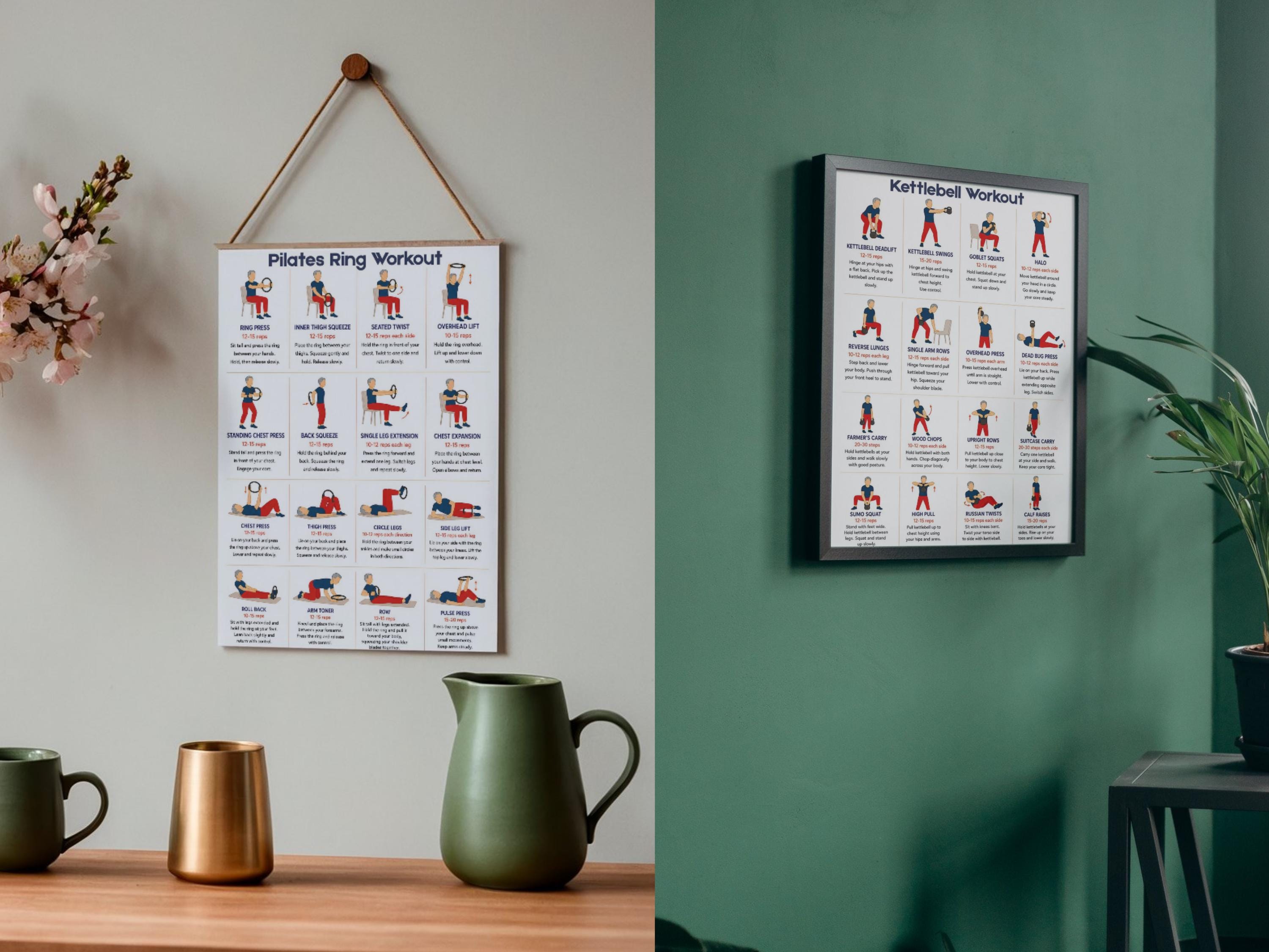 Seated Dumbbell Workout Poster, Chair Exercise Chart for Seniors PDF ...
