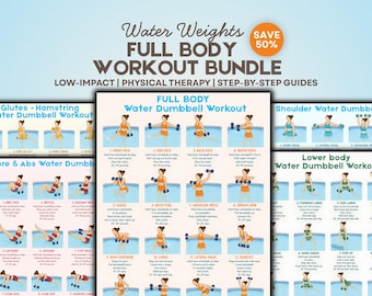 Water Weights Workout Bundle | Water Dumbell Exercise Charts  Pool Workout Charts |  Aqua Fitness Guide | Low Impact Water Aerobics PDF