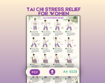 Tai Chi Stress Relief Chart for Women | Anxiety Relief Exercise Poster | Mindful Breathing Guide | Somatic Calm Workout Printable PDF