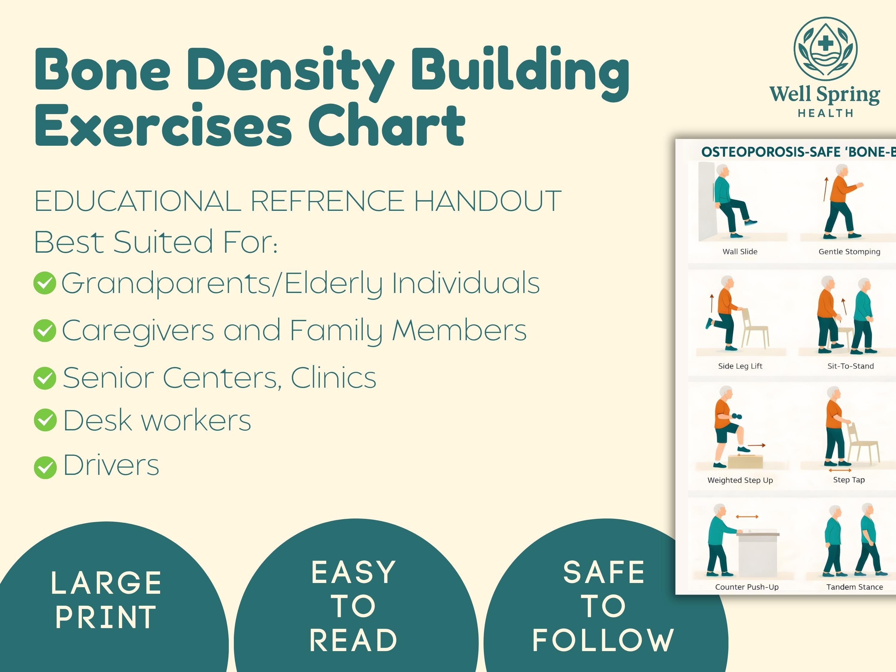 Osteoporosis Safe Exercise Chart for Seniors Printable Bone Density ...