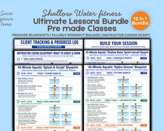 Shallow Water Aerobics Lesson Plans Bundle  Aqua Shallow Water Cardio Toning Pack Pool Aerobics Instructor Toolkit 12 in 1 Printable