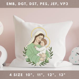 Virgin Mary with Baby Jesus Embroidery File Christmas Nativity Holy Family Religious Pattern for Shirt Sweater Machine Embroidery Design