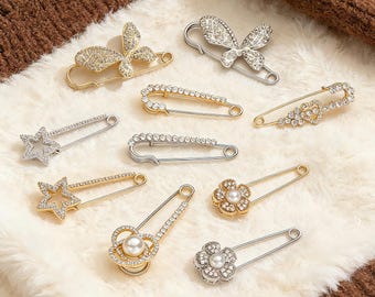 Broche de imperdible con diamantes brillantes / Elegante clip que evita que se abra, regalo glamuroso para ella.