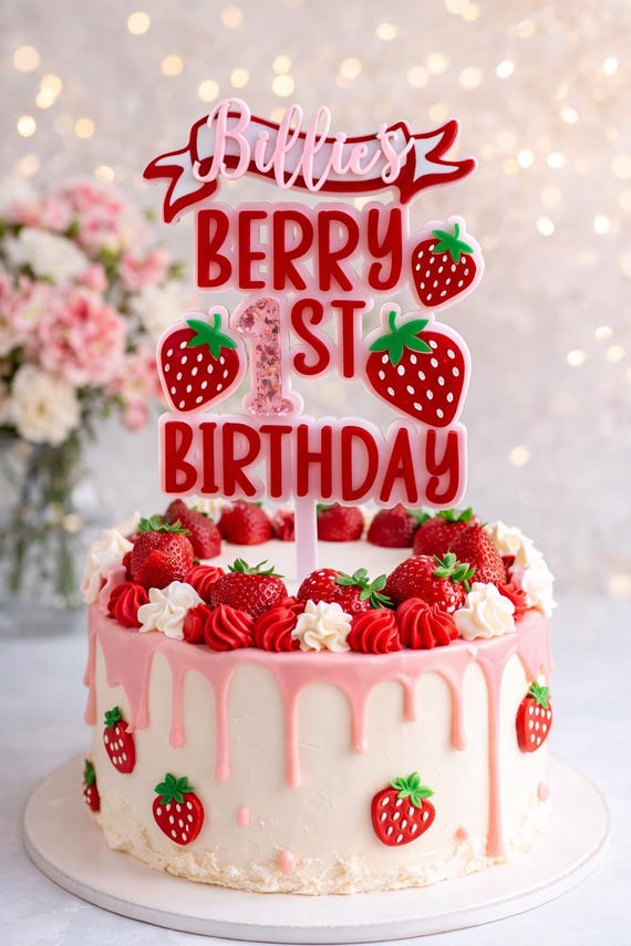 Berry First Birthday Cake Topper | Berry Sweet One Cake Topper | Strawberry First Birthday | One Cake Topper | Berry Theme Party Decor
