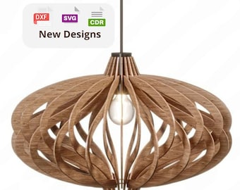 Lampe à suspension torsadée en bois – abat-jour incurvé moderne, plafonnier suspendu SVG DXF CDR, modèle découpé au laser pour bois de 3 mm 3,2 mm 4 mm 5 mm