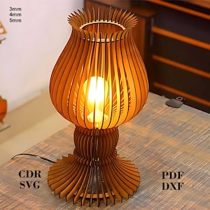 Wooden Table Lamp Laser Cut Files – Sculptural Design for 3mm 4mm 5mm – DXF SVG Templates for CNC & Glowforge Nested and Arranged