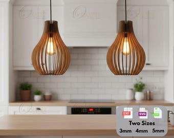 Wood Ceiling Light SVG DXF for Laser Cutting | Modern Wooden Ceiling Lamp Design for Home Interior Lighting Decor, 3mm 4mm 5mm Two Sizes