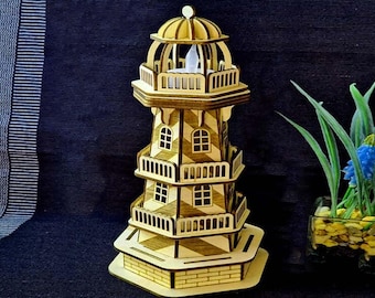 Lighthouse Laser Cut Lamp Files | Tealight Holder SVG DXF CDR | 3mm 5mm Wood Template | DiY CnC Lamp Pattern | Digital Download