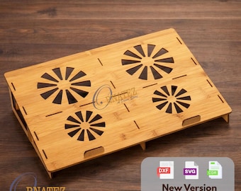 Laser Cutting Laptop Stand SVG DXF | Ventilated Wooden Laptop Riser Design with Air Vents for Desk Use, 3mm 3.2mm 4mm 6mm all size Laptops