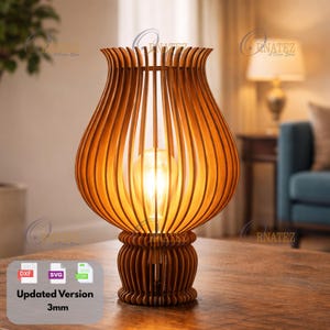 Laser Cut Wooden Table Lamp Files – 3D Sculptural Lamp Design SVG DXF CdR for Glowforge, CNC & DiY Projects Nested and Arranged and Tested