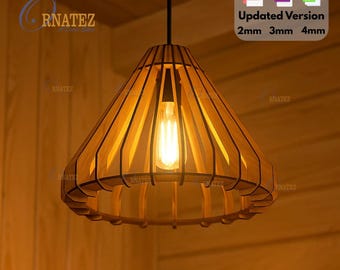 Laser Cutting Minimal Lamp Shade SVG DXF | Open Slat Wooden Pendant Light Design for Modern Home Decor, 2mm 3mm 4mm